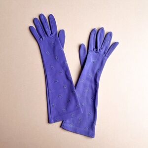 Vintage 1950s Purple Long Gloves With Embroidered Details